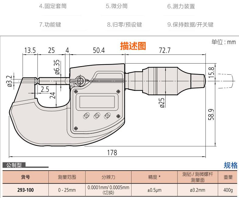 三豐數(shù)顯萬分尺293-100